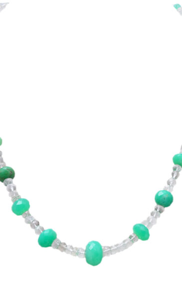 Aquamarine & Chrysoprase Gemstone faceted Bead Necklace NS-1742
