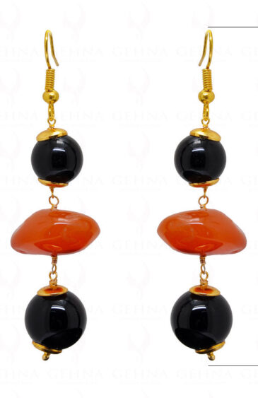 Black Onyx & Carnelian Gemstone Bead Earrings ES-1742
