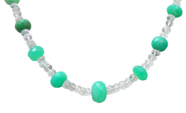 Aquamarine & Chrysoprase Gemstone faceted Bead Necklace NS-1742