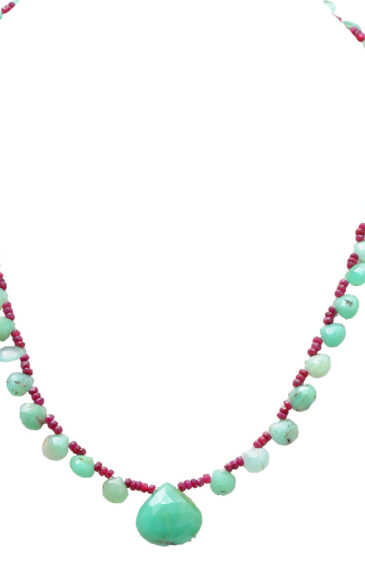 Ruby & Chrysoprase Gemstone Faceted Pear Shaped Beaded Necklace NS-1743