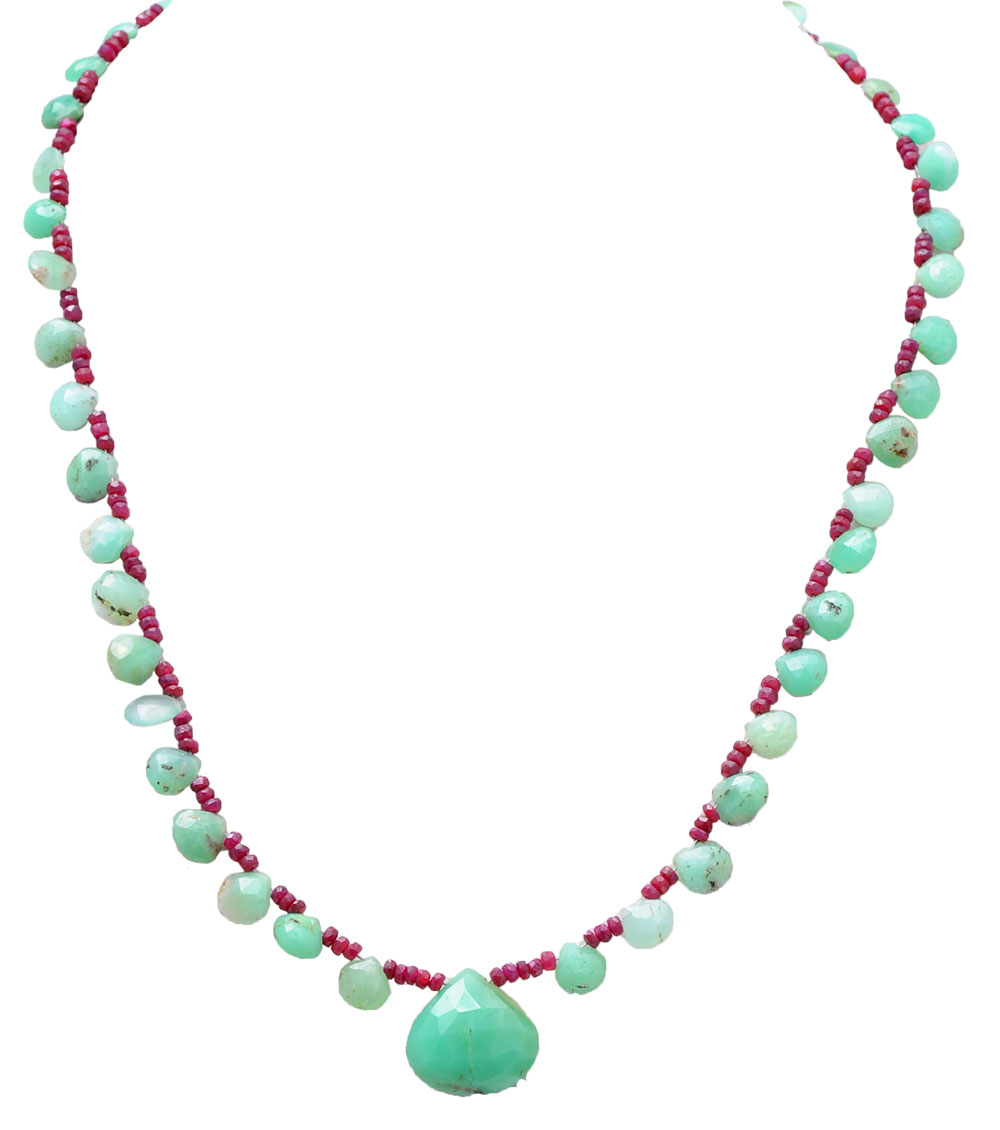 Ruby & Chrysoprase Gemstone Faceted Pear Shaped Beaded Necklace NS-1743