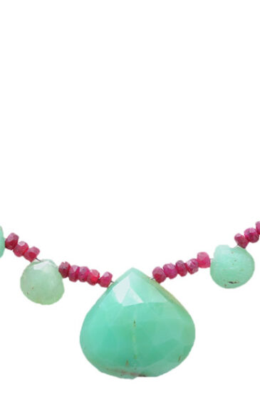 Ruby & Chrysoprase Gemstone Faceted Pear Shaped Beaded Necklace NS-1743