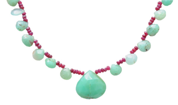 Ruby & Chrysoprase Gemstone Faceted Pear Shaped Beaded Necklace NS-1743