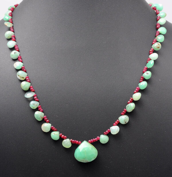 Ruby & Chrysoprase Gemstone Faceted Pear Shaped Beaded Necklace NS-1743