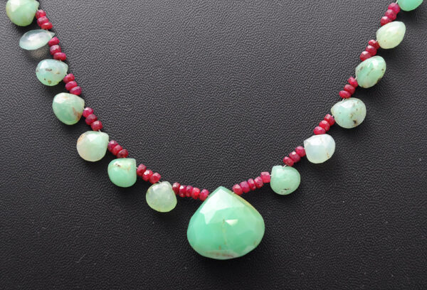 Ruby & Chrysoprase Gemstone Faceted Pear Shaped Beaded Necklace NS-1743