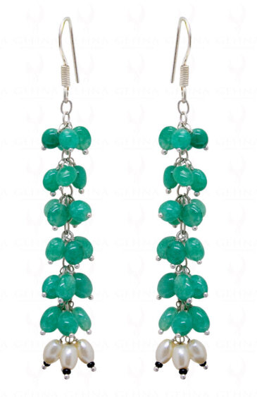 Suzanne Pearl & Emerald Oval Shape Bead Earrings ES-1744