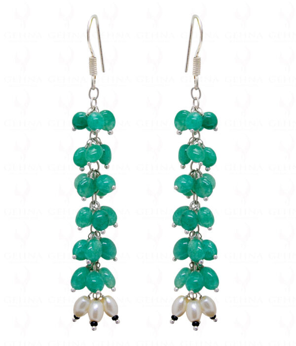 Suzanne Pearl & Emerald Oval Shape Bead Earrings ES-1744