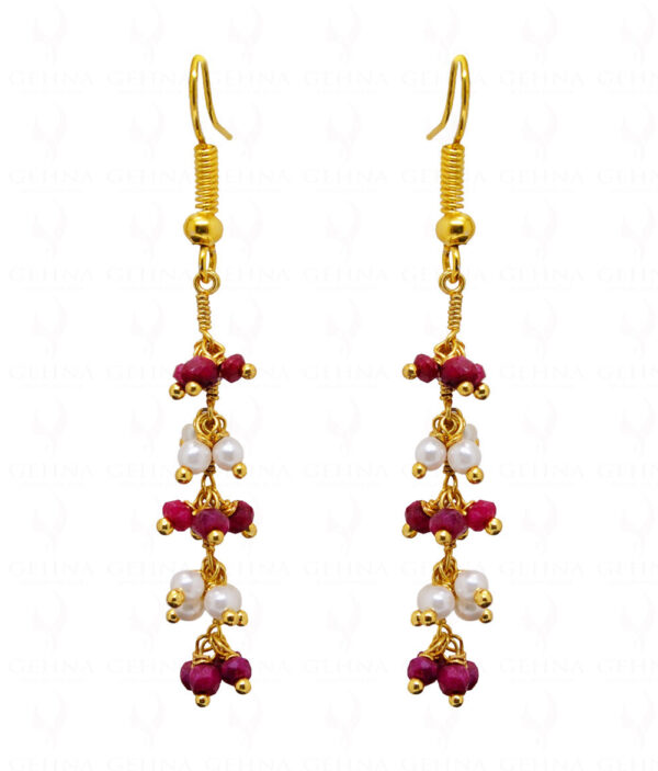 Pearl & Ruby Gemstone Faceted Bead Earrings ES-1745