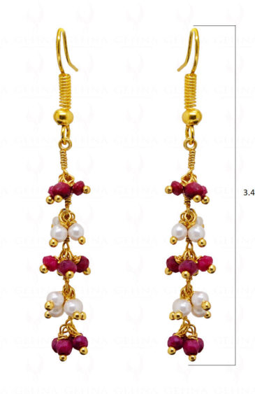 Pearl & Ruby Gemstone Faceted Bead Earrings ES-1745