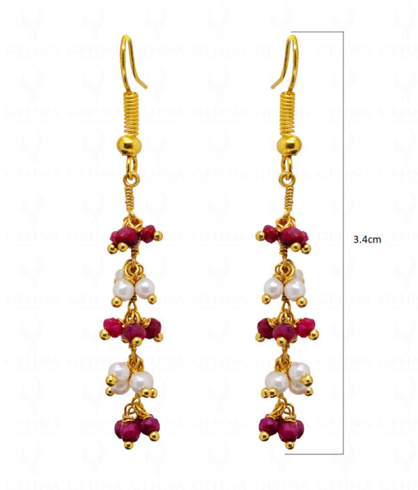 Pearl & Ruby Gemstone Faceted Bead Earrings ES-1745