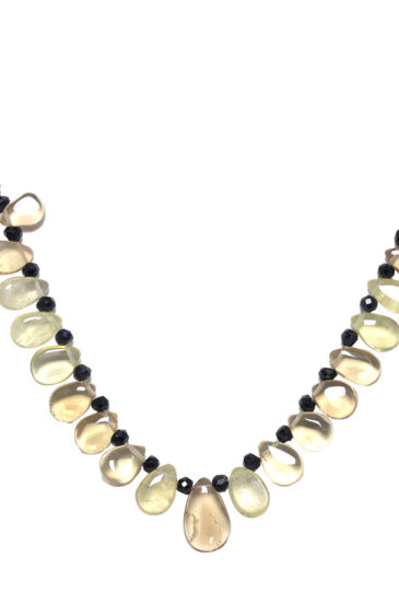 Plain Pear Shape Lemon Topaz & Round Faceted Black Spinel Necklace NS-1748