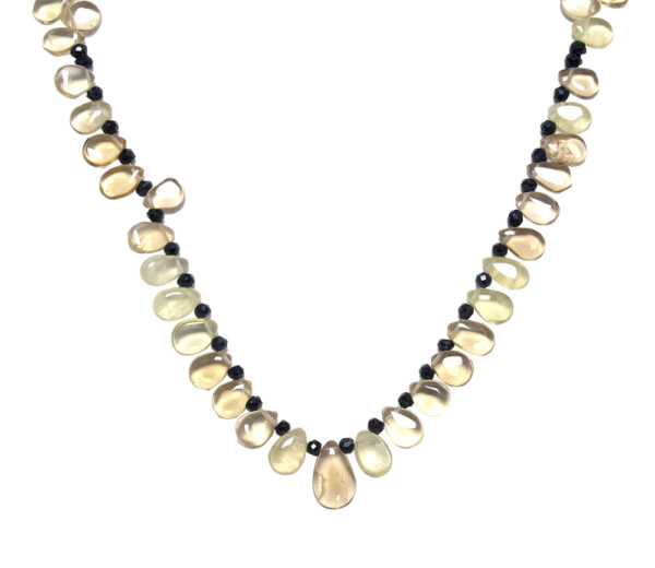 Plain Pear Shape Lemon Topaz & Round Faceted Black Spinel Necklace NS-1748