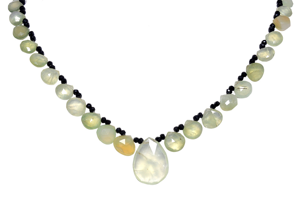 Mix Shape Green Prehnite & Black Spinel Faceted Beaded Necklace NS-1750