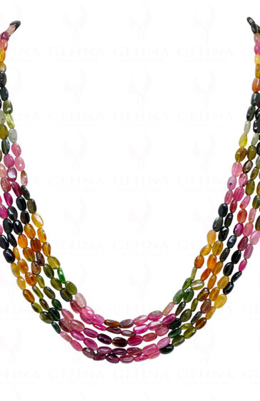 5 rows necklace of multi color tourmaline gemstone oval shape bead NS-1751