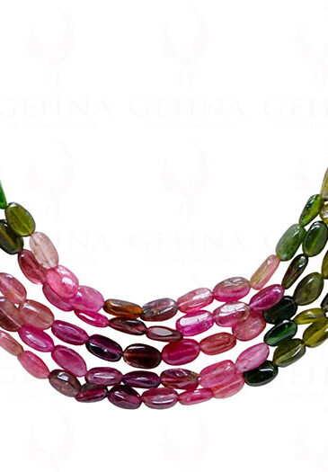 5 rows necklace of multi color tourmaline gemstone oval shape bead NS-1751