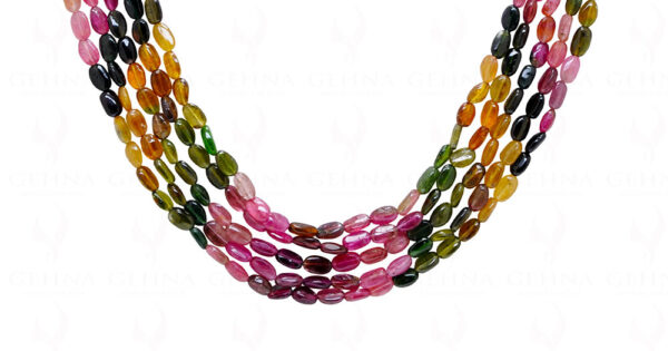 5 rows necklace of multi color tourmaline gemstone oval shape bead NS-1751