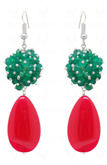 Green Onyx & Pink Chalcedony Gemstone Bead Earrings  ES-1754