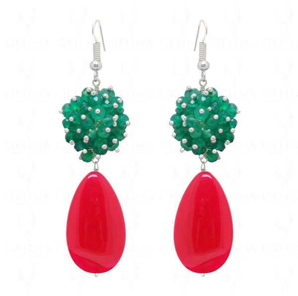 Green Onyx & Pink Chalcedony Gemstone Bead Earrings  ES-1754
