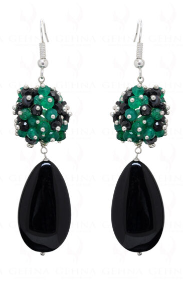 Green & Black Onyx Gemstone Ball Shape Earrings ES-1756