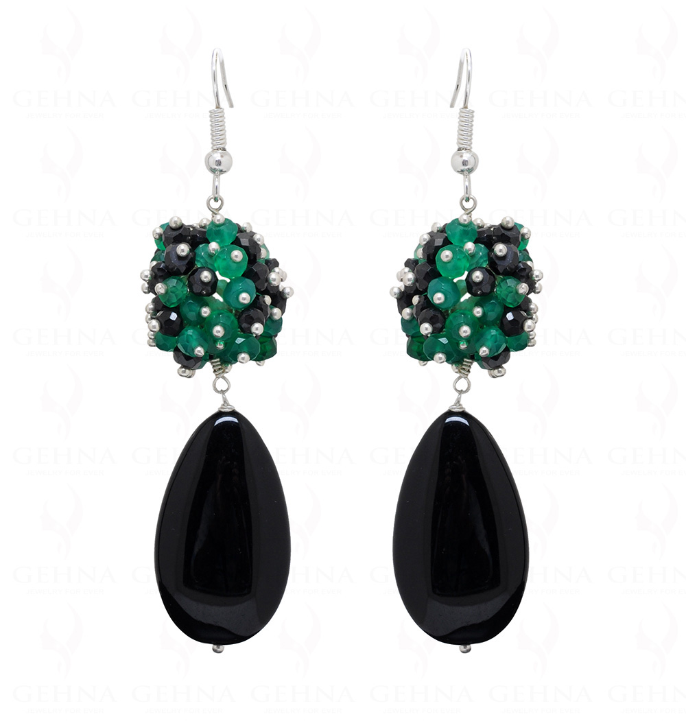 Green & Black Onyx Gemstone Ball Shape Earrings ES-1756