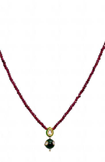 red garnet faceted beads with green topaz studded onyx ball Necklace NS-1756