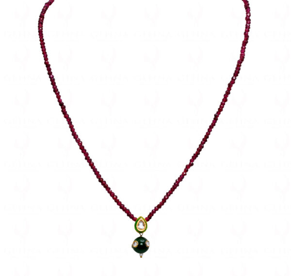 red garnet faceted beads with green topaz studded onyx ball Necklace NS-1756