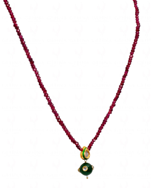 red garnet faceted beads with green topaz studded onyx ball Necklace NS-1756