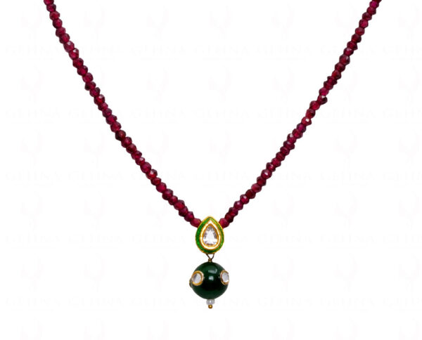 red garnet faceted beads with green topaz studded onyx ball Necklace NS-1756