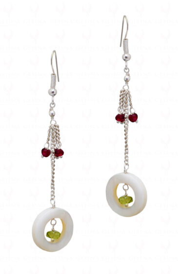 Mother Of Pearl Peridot & Pink Spinel Gemstone Beaded Earrings ES-1758