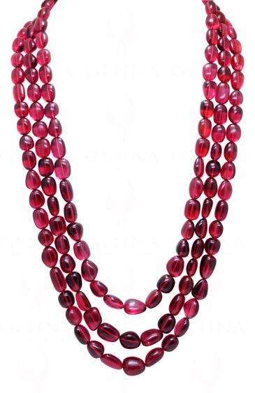 3 Rows of pink Tourmaline gemstone beads tumble shaped necklace NS-1760