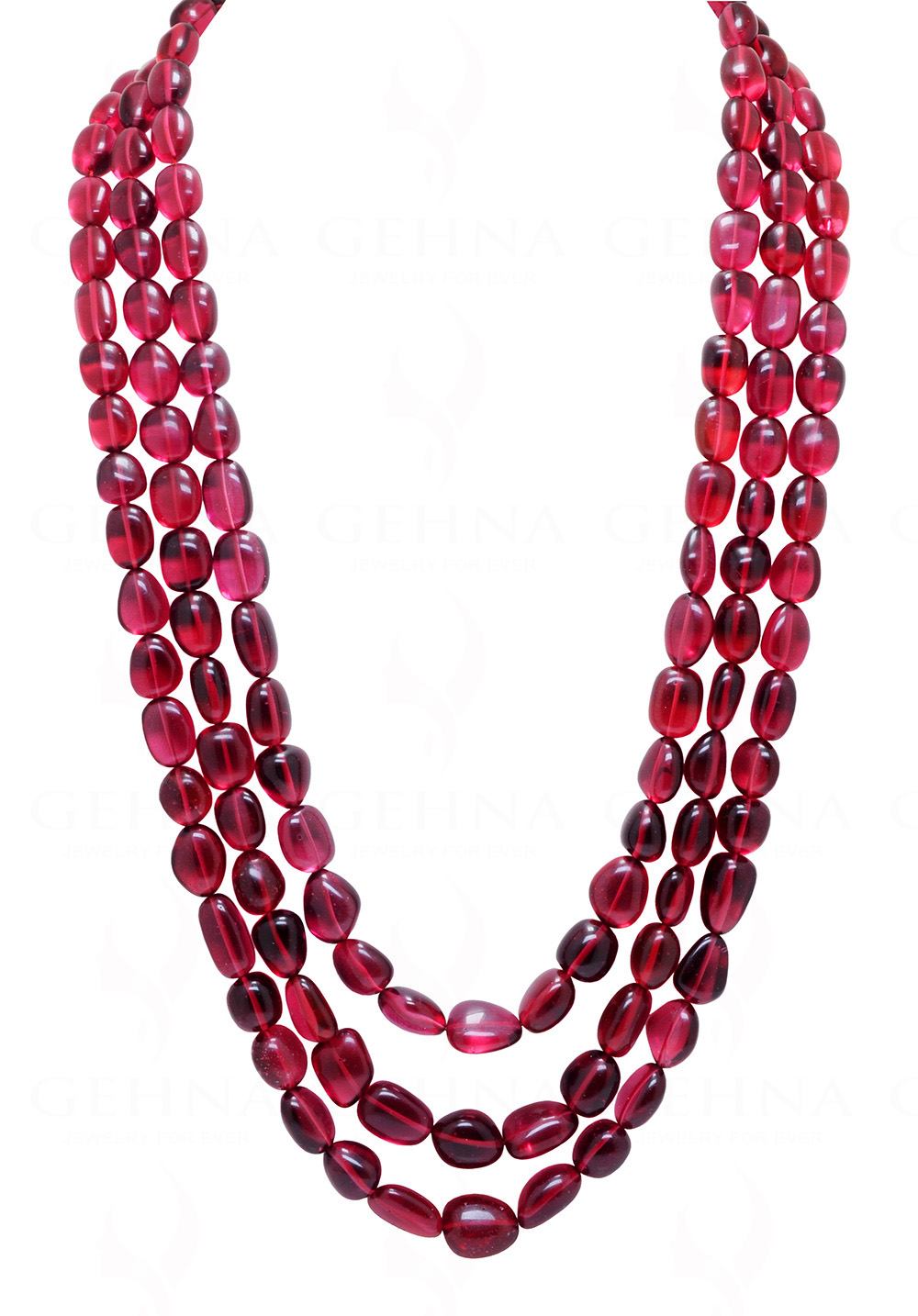 3 Rows of pink Tourmaline gemstone beads tumble shaped necklace NS-1760