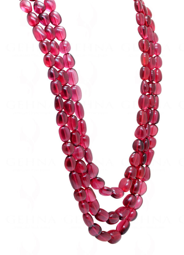 3 Rows of pink Tourmaline gemstone beads tumble shaped necklace NS-1760