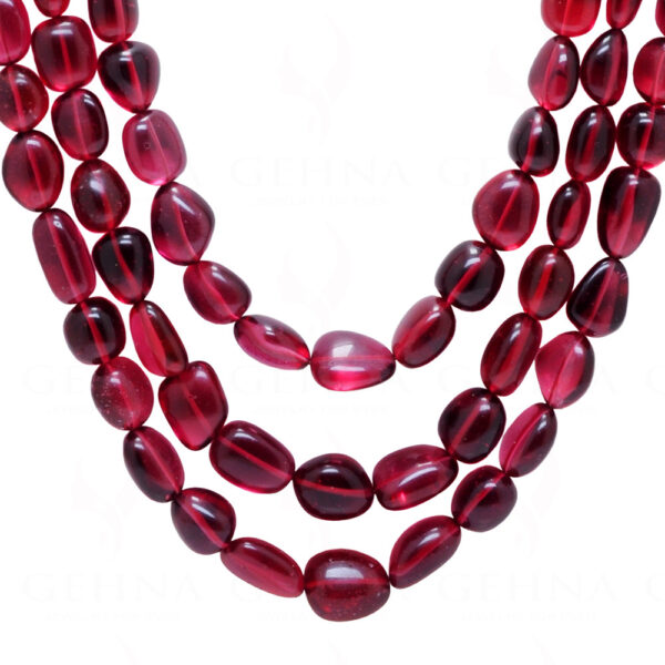 3 Rows of pink Tourmaline gemstone beads tumble shaped necklace NS-1760