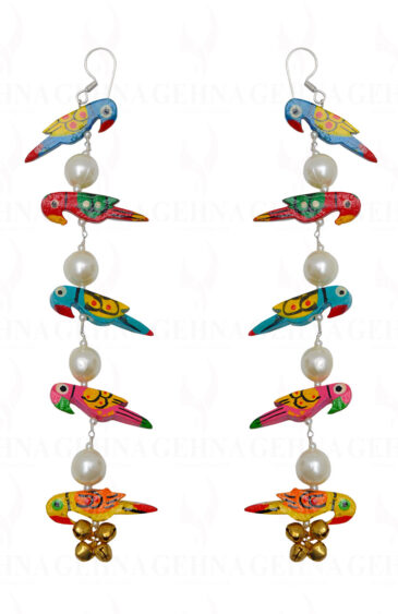 Pearl & Anklet Bell Knotted Colorful Parrot Shaped Dangle Earrings ES-1761