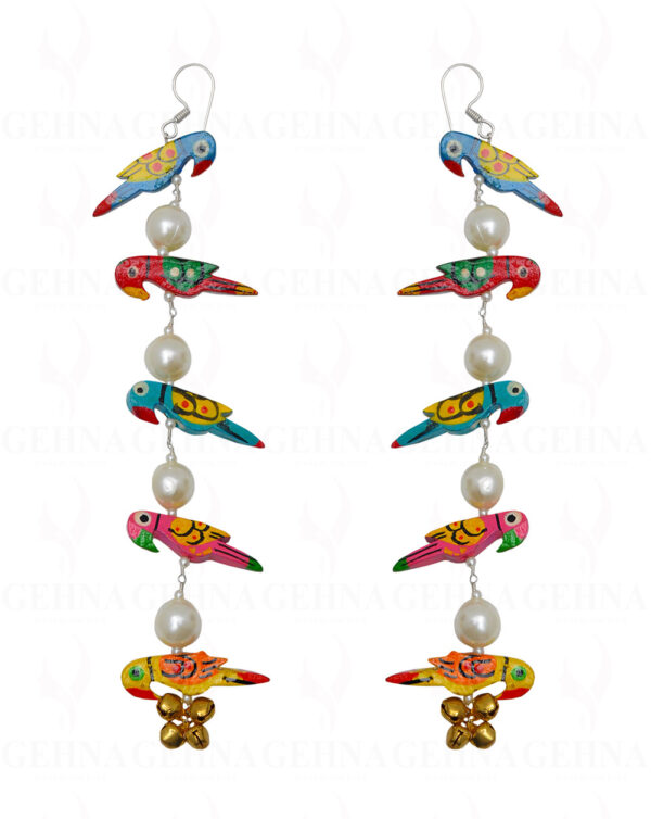 Pearl & Anklet Bell Knotted Colorful Parrot Shaped Dangle Earrings ES-1761