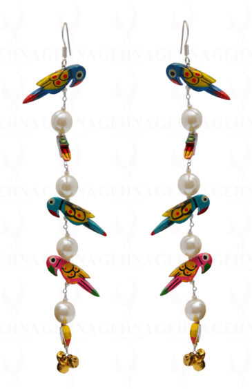 Pearl & Anklet Bell Knotted Colorful Parrot Shaped Dangle Earrings ES-1761