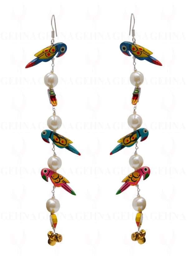 Pearl & Anklet Bell Knotted Colorful Parrot Shaped Dangle Earrings ES-1761