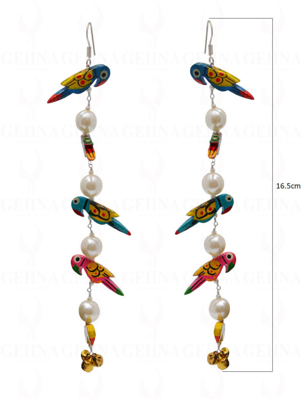 Pearl & Anklet Bell Knotted Colorful Parrot Shaped Dangle Earrings ES-1761