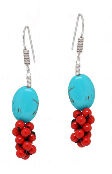 Turquoise & Red Jasper Stone Bead Earrings ES-1762