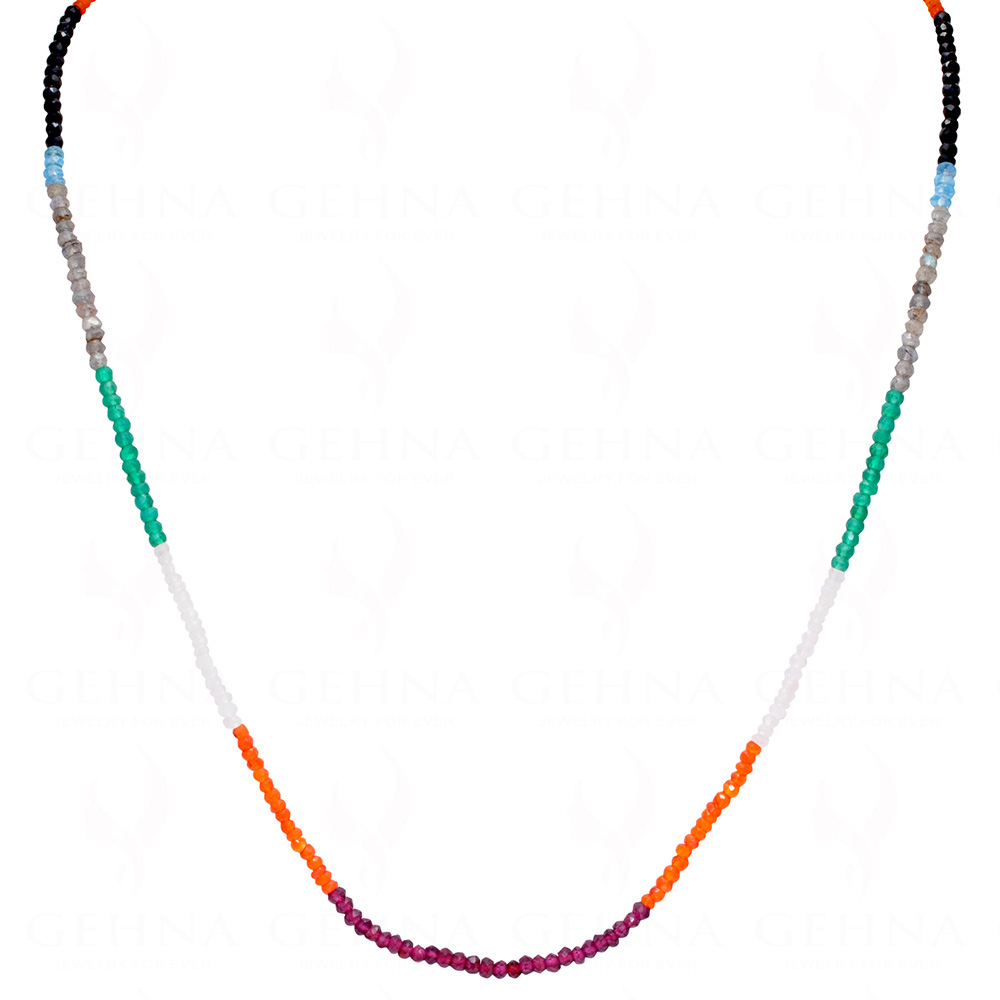 Ruby, Carlenian & multicolor gemstones faceted Beaded necklace NS-1762