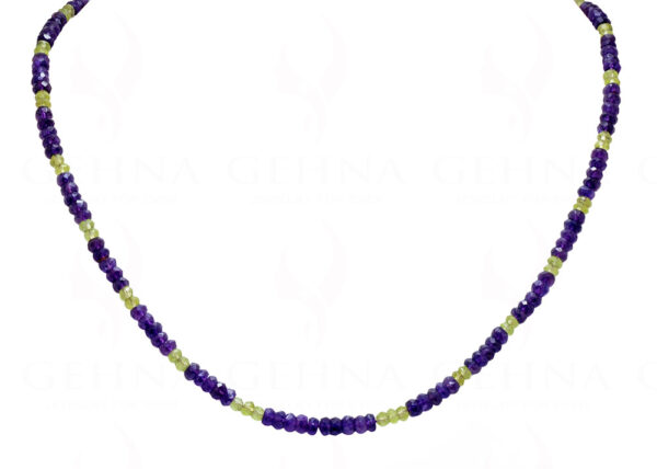 Amethyst & Peridot Gemstone Round Shaped Bead Necklace NS-1763