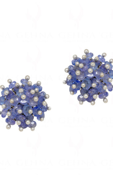 Natural Blue Sapphire Gemstone Faceted Beads Earrings ES-1766
