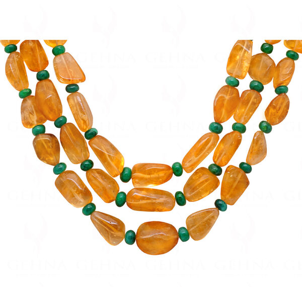 3 Rows of Citrine & Emerald gemstone Bead Necklace  NS-1766