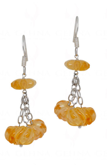 Natural Citrine Gemstone Melon Shaped Bead Beautiful Earrings ES-1768