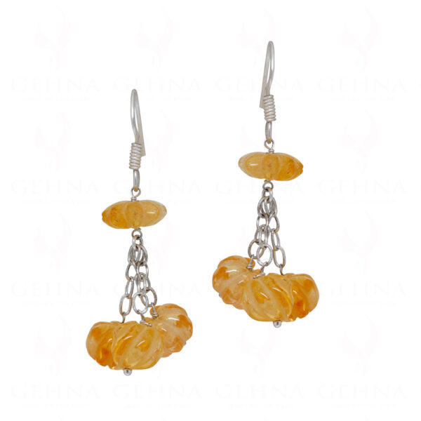 Natural Citrine Gemstone Melon Shaped Bead Beautiful Earrings ES-1768