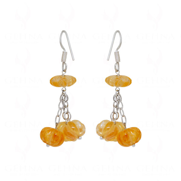 Natural Citrine Gemstone Melon Shaped Bead Beautiful Earrings ES-1768