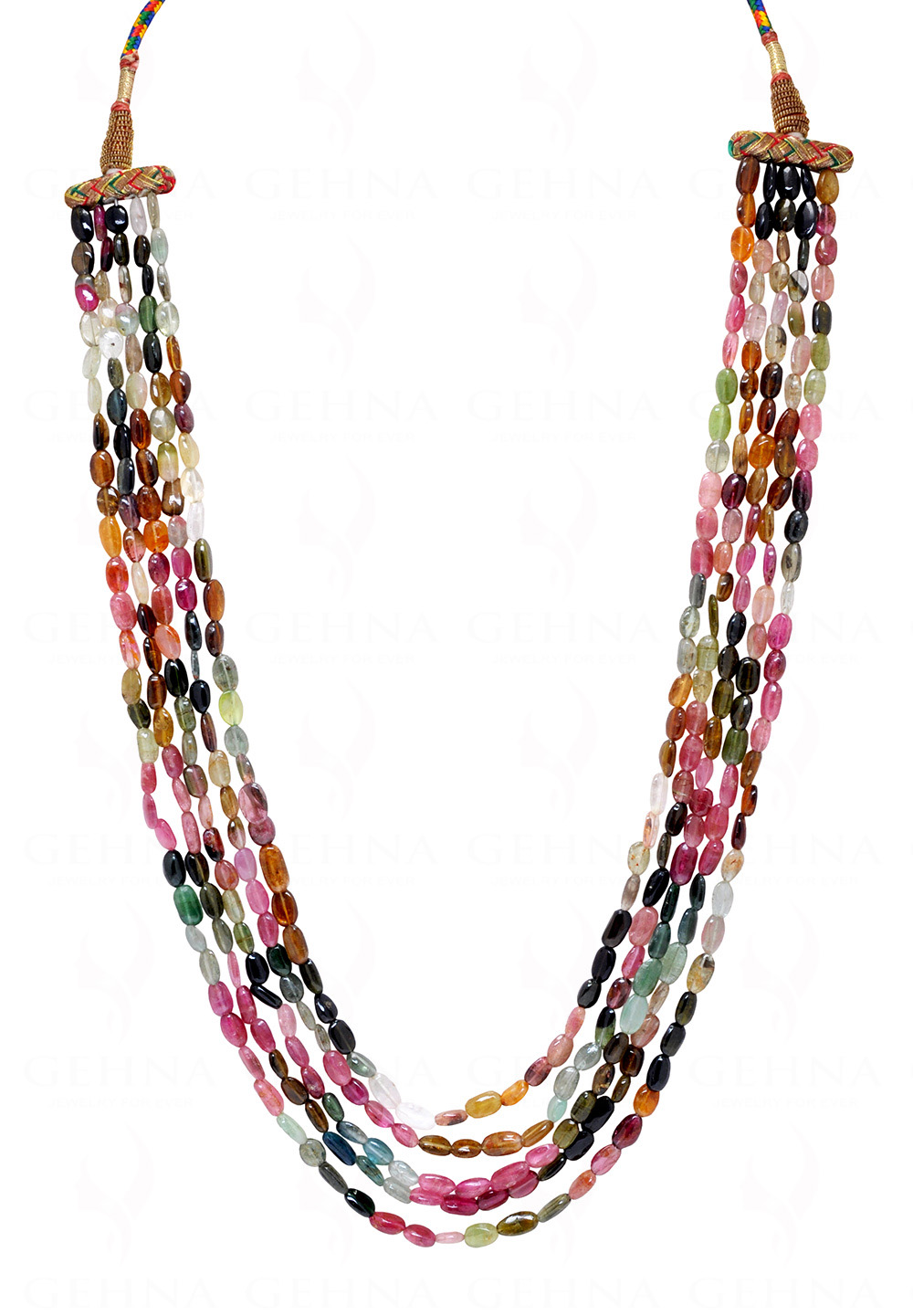 5 Rows of Multi Color Tourmaline Gemstone Tumble Bead NS-1776