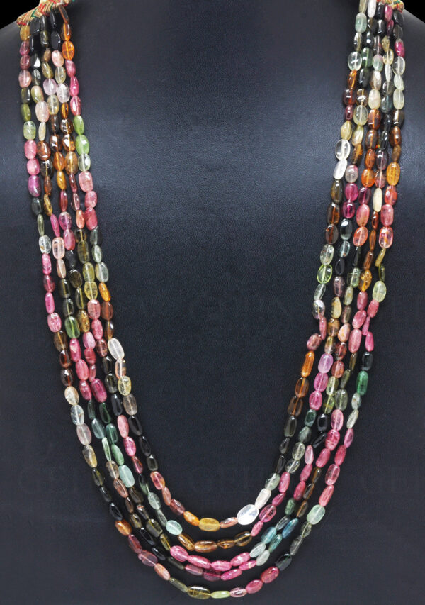 5 Rows of Multi Color Tourmaline Gemstone Tumble Bead NS-1776