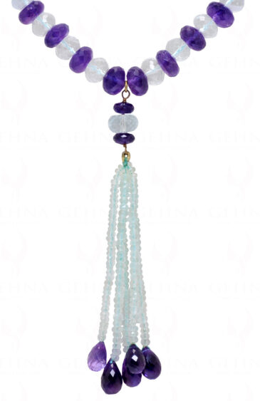 Aquamarine & Amethyst gemstone faceted bead necklace NS-1777