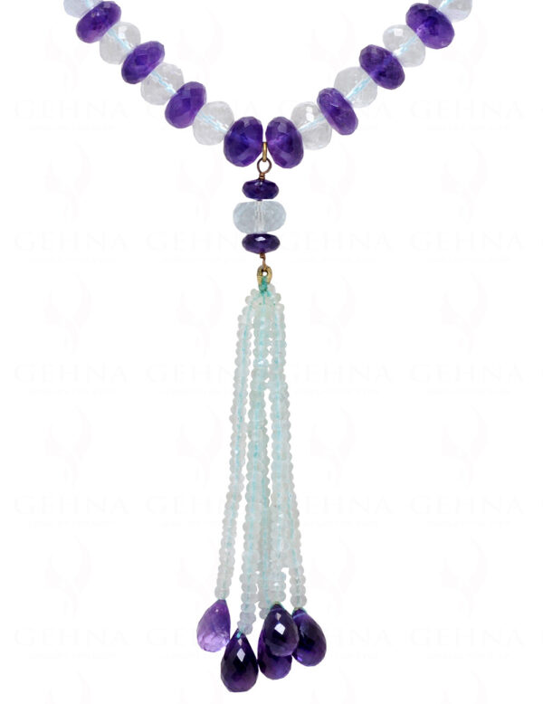 Aquamarine & Amethyst gemstone faceted bead necklace NS-1777